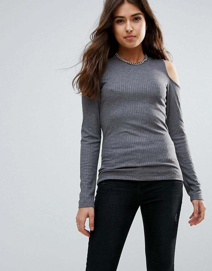 Pieces Eva Cold Shoulder Long Sleeved Top - Gray