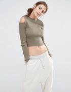 Daisy Street Fitted Sweater With Cold Shoulders - Green
