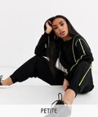Asos Design Petite Crop Sweat And Jogger Tracksuit With Neon Piped Detail-black