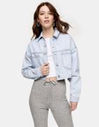 Topshop Cropped Recycled Cotton Blend Denim Jacket In Bleach-brown