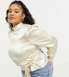 In The Style Plus Exclusive Satin High Neck Top In Champagne-neutral