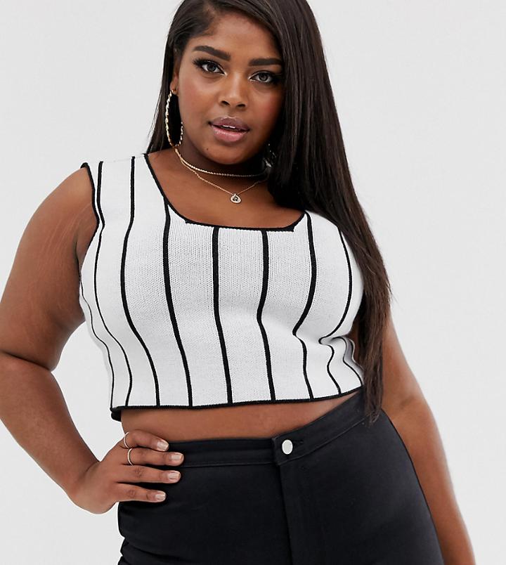 Asos Design Curve Square Neck Crop Top In Stripe-multi