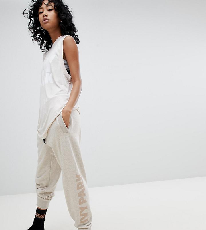 Ivy Park Logo Sweatpants In Oatmeal - Beige