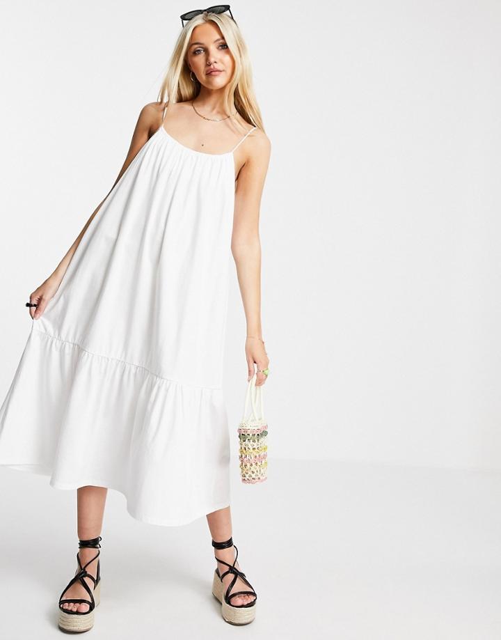 Asos Design Strappy Midi Sundress With Pep Hem In White