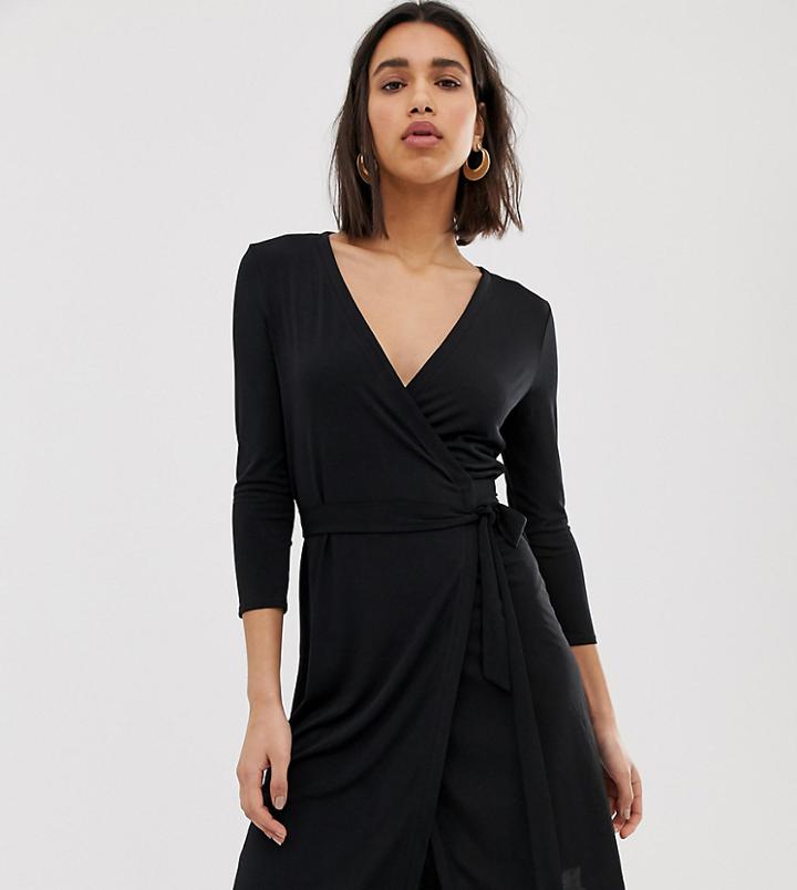 Mango V Neck Wrap Dress Black