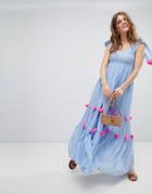 Sundress Pom Pom Maxi Dress - Blue