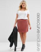 Asos Curve A-line Skirt In Textured Rib - Rust