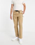 Topman Straight Belted Pants With Seam Detail In Stone-neutral