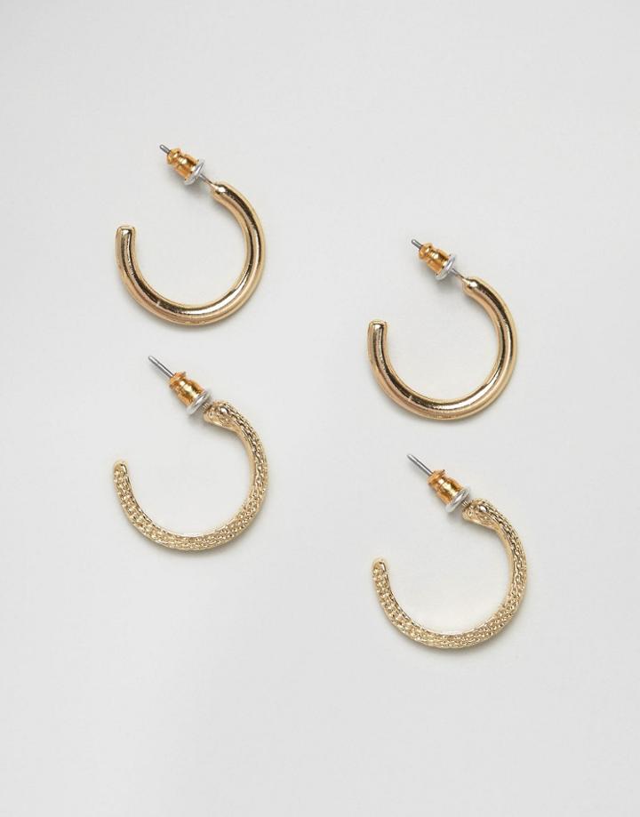 Asos Pack Of 2 15mm Hoop Earrings - Gold