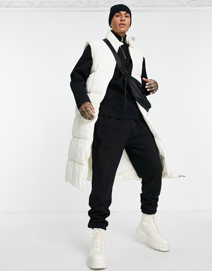 Asos Design Quilted Longline Puffer Vest In Ecru-blues