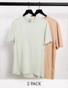 Another Influence 2 Pack Muscle Fit T-shirts In Stone & Sage-multi