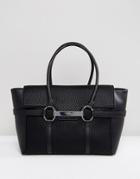 Fiorelli Barbican Foldover Black Tote Bag With Metal Bar Detail - Black