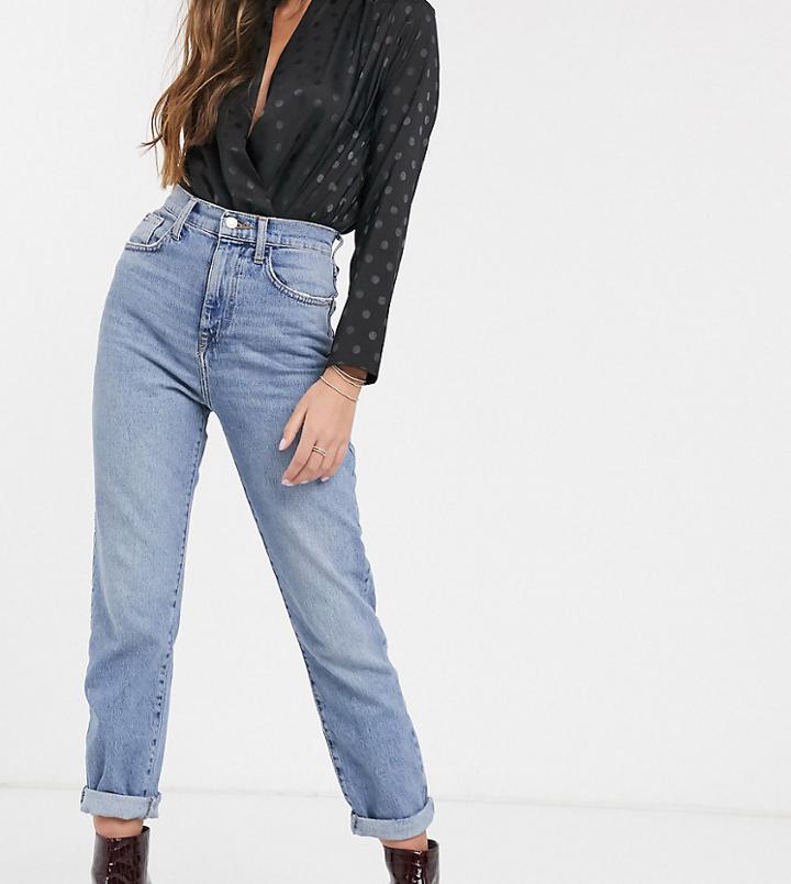 New Look Petite Straight Leg Jean In Mid Blue-blues