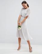 Asos Wedding Embellished Flutter Sleeve Midi Dress - Gray