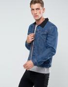Another Influence Denim Jacket With Shearling Collar - Blue