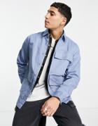 Topman Three Pocket Twill Shirt In Blue-blues