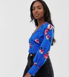 Influence Tall Button Down Body In Floral And Polka Dot Print - Blue