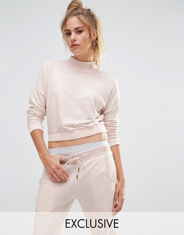 Puma Exclusive To Asos High Neck Cropped Sweat In Pale Pink - Pink
