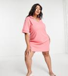 Threadbare Plus Polo V Neck Mini Dress In Pink