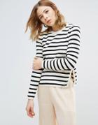 Ganni Anna Long Sleeved Stripe Ribbed Sweater - White