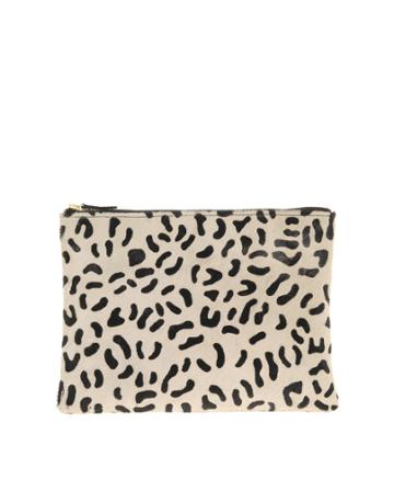Asos Leather Clutch Bag With Faux Pony Animal Print