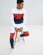 Asos Design Tracksuit Sweatshirt/skinny Joggers With Color Blocking - White