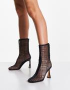 Asos Design Earnest High-heel Mesh Boots In Black