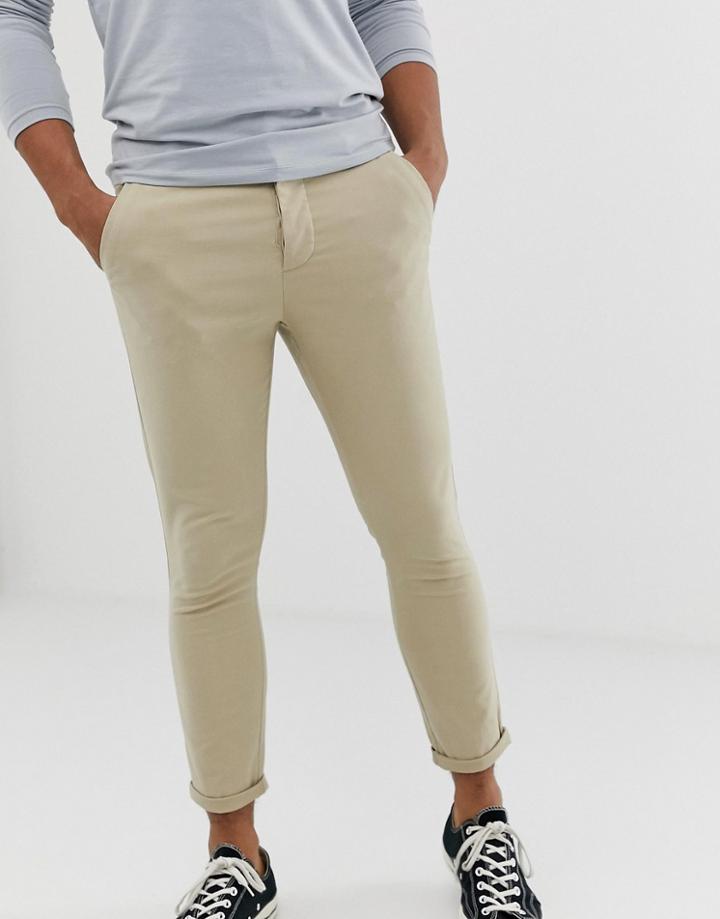 Asos Design Super Skinny Cropped Chinos In Putty-beige