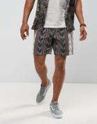 Asos Festival Slim Shorts With Elasticated Waist And All Over Pattern - Stone