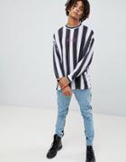 Asos Design Oversized Long Sleeve T-shirt With Vertical Stripe And Play Nice Print - Multi