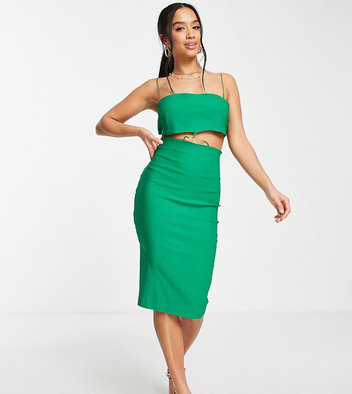Vesper Petite Cut Out Waist Midi Dress In Green
