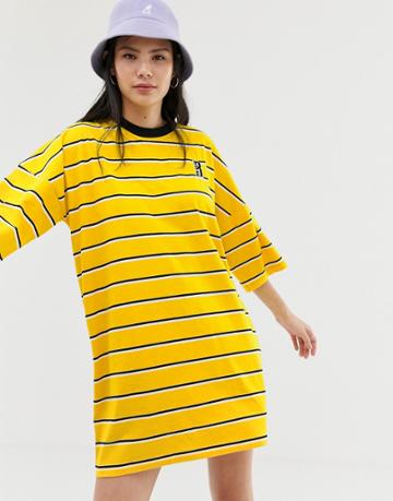Ragged Jeans Striped T-shirt Dress - Yellow