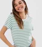 Monki Relaxed Fit Crew Neck T-shirt In Green And White Stripe
