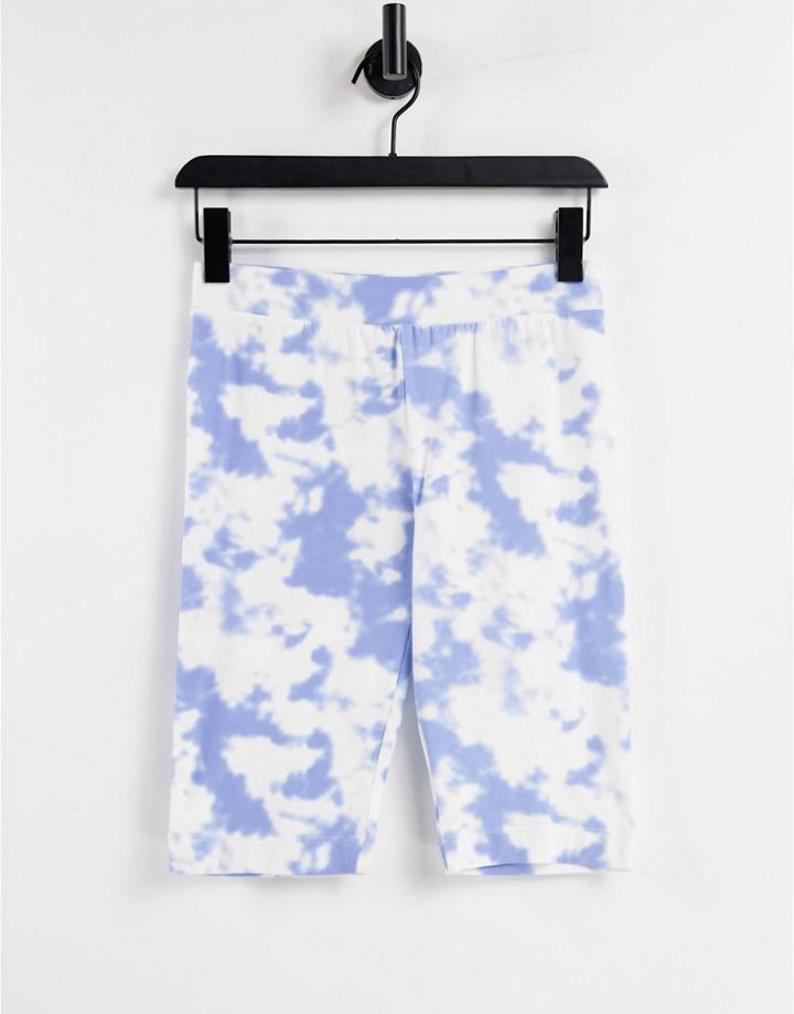 Pieces Legging Shorts Set In Blue Tie Dye-multi