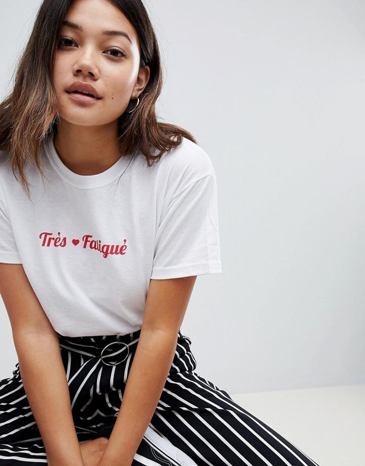 Daisy Street T-shirt With Tres Fatigue Print - White