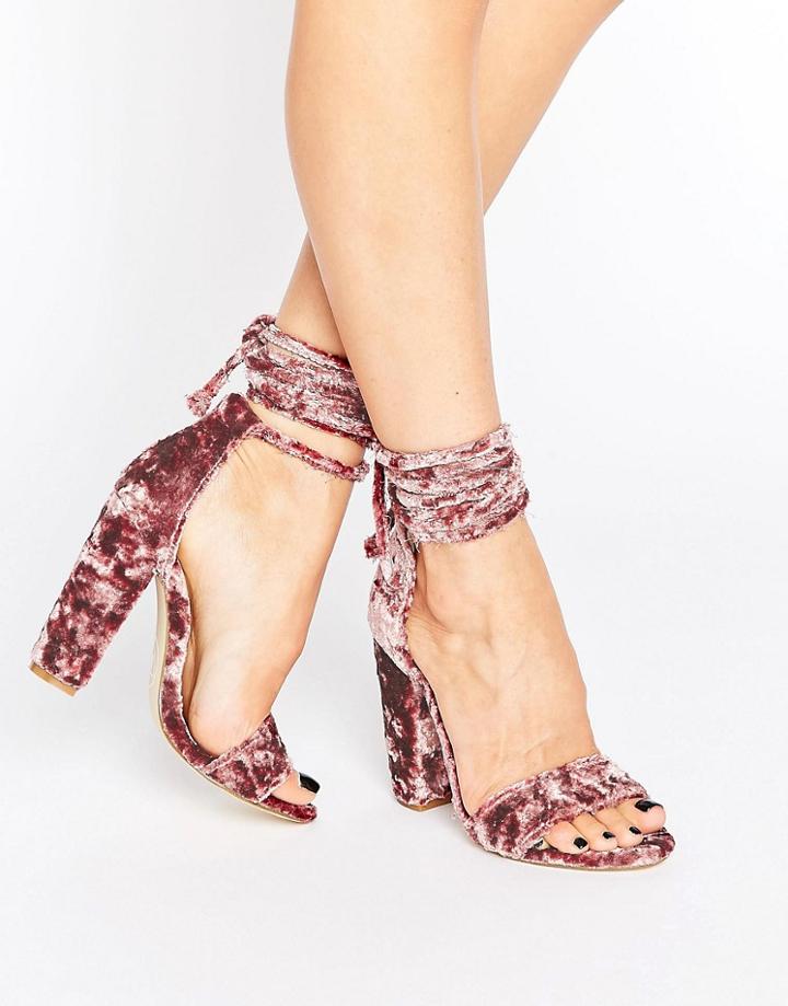 Missguided Crushed Velvet Wrap Around Heeled Sandal - Pink