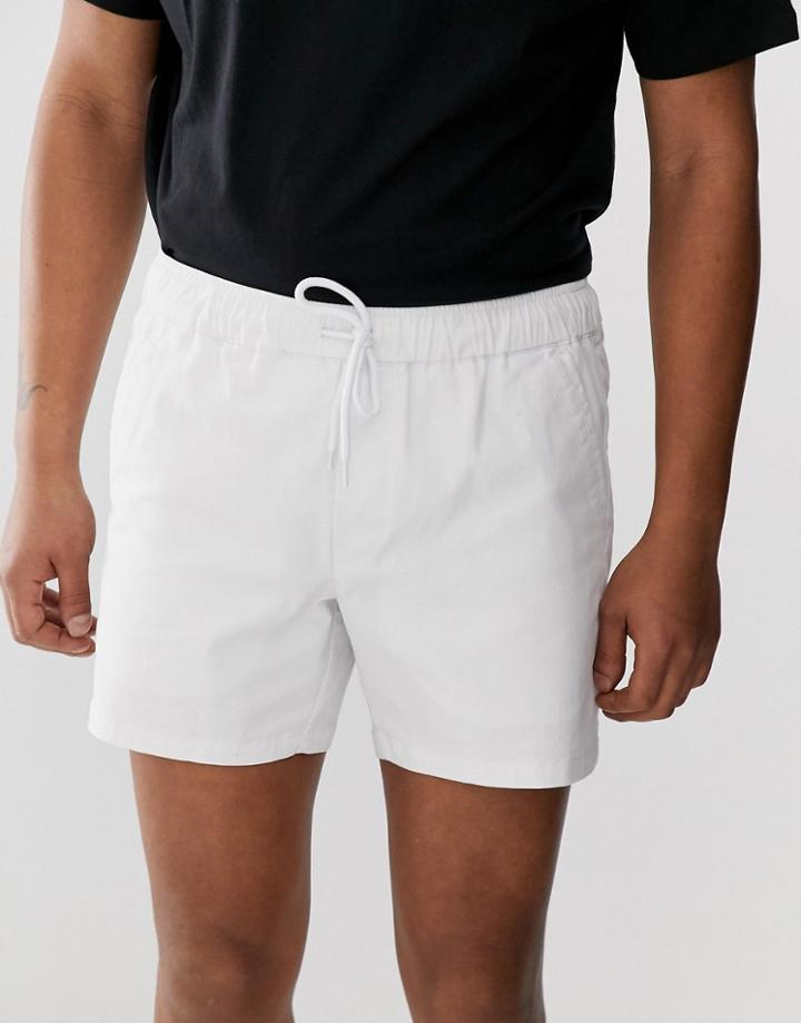Asos Design Slim Shorter Chino Shorts With Elastic Waist In White - White