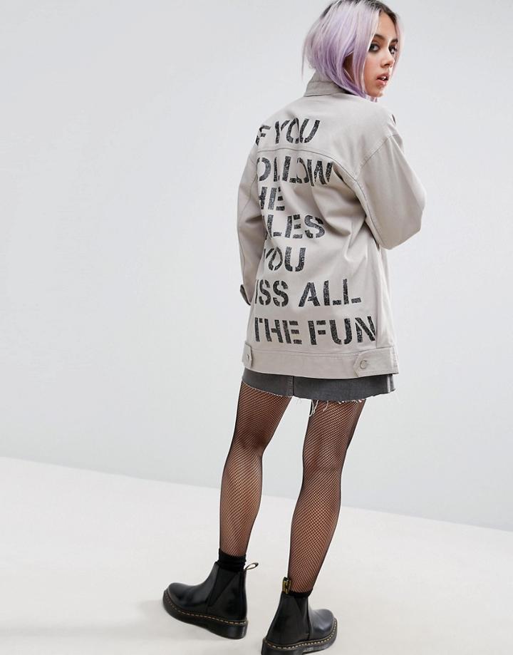 Asos Longline Jacket With Stencil Back Print - Gray