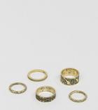 Asos Ring Pack In Burnished Gold With Embossed Design - Multi