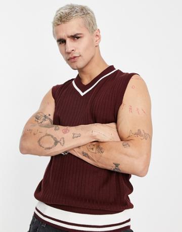 Devil's Advocate Collegiate Tipped Knitted Vest-red