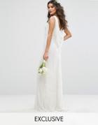 Amelia Rose Bridal Cowl Back Maxi Dress In All Over Embellishment - White