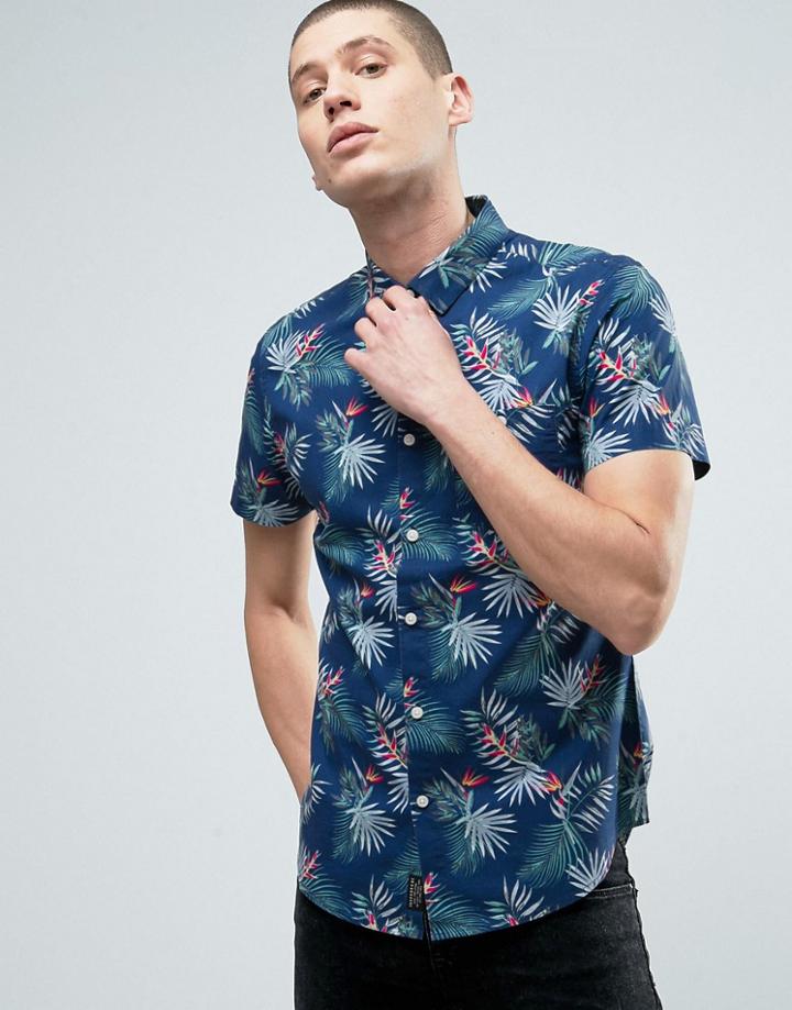 Threadbare Tropical Jungle Print Shirt - Blue
