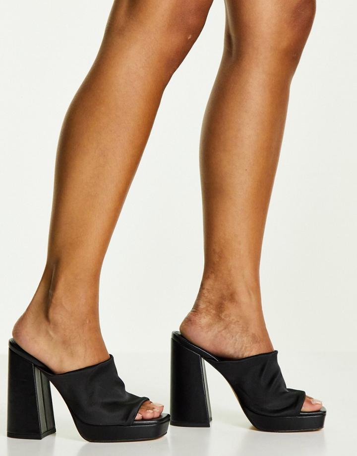 Topshop Rock Platform Satin Mules In Black