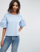 Mango Ruffle Bubble Sleeve T-shirt - White