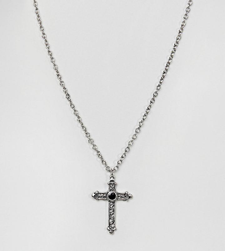 Reclaimed Vintage Inspired Cross Pendant Necklace With Black Enamel Detail Exclusive To Asos - Silver