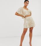 Asos Design Raw Edge Sequin Short Two-piece - Cream