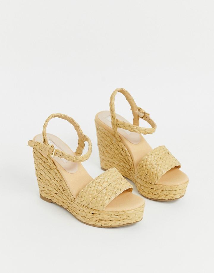 Mango Rafia Wedges In Beige - Beige