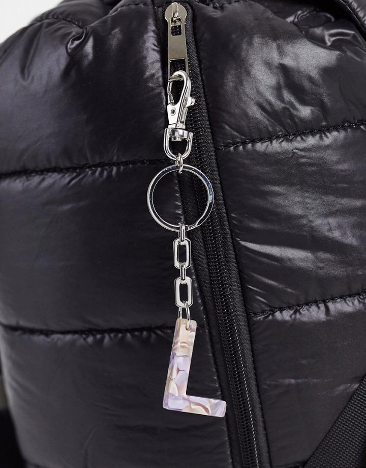 Asos Design Personalized L Bag Charm In Lilac Marble-purple