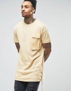 Granted Longline Distressed T-shirt - Beige