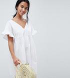Asos Design Petite V Front V Back Mini Cotton Smock Dress - White